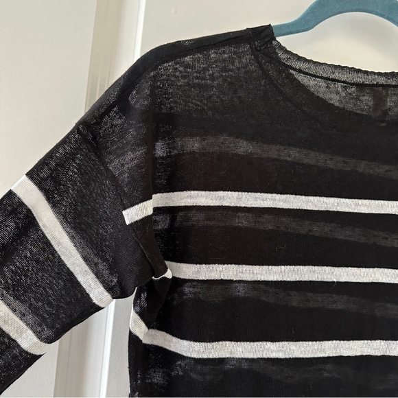 Eileen Fisher Petite Crepe Black White Striped Top Linen Blend Women’s Size PP - Picture 12 of 16